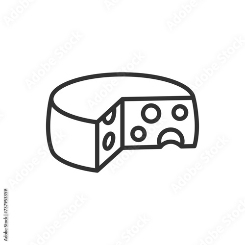Cheese head with a piece of cheese cut off, linear icon. Holes in the cheese. Line with editable stroke