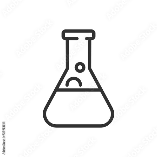 Flask with liquid and bubbles, linear icon. Line with editable stroke