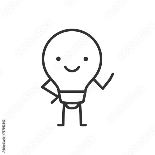 Light bulb character, linear icon. Hint. Idea. Line with editable stroke