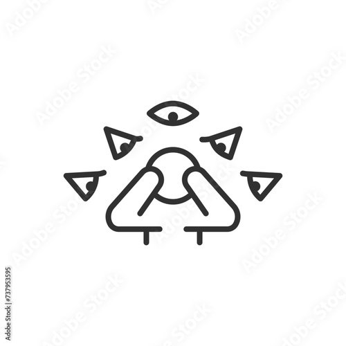 Social phobia, linear icon, social anxiety disorder, paranoia, shyness. A person hiding from the gaze. Fear of stares. Line with editable stroke