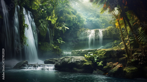 Landscape: Waterfall in the jungle nature.