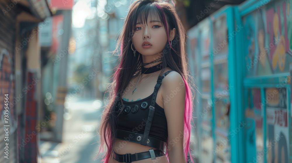 Obraz premium 若い日本人のヘアモデル ストリート