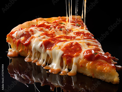 Pizzapepperoni pizza slice melted mozzarella cheese photo