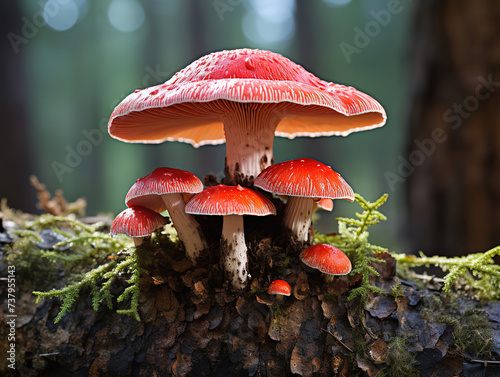 Red-belted conk (Fomitopsis pinicola) mushroom on a tree trunk photo