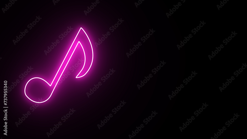 Glowing music notes symbol. neon note music sign and symbol on black background. Neon light glow effect. Musical note line icon. Music sign. 3D line neon glowing icon. Glowing music notes symbol. neon note music sign and symbol on black background. Neon light glow effect. Musical note line icon. Music sign. 3D line neon glowing icon.