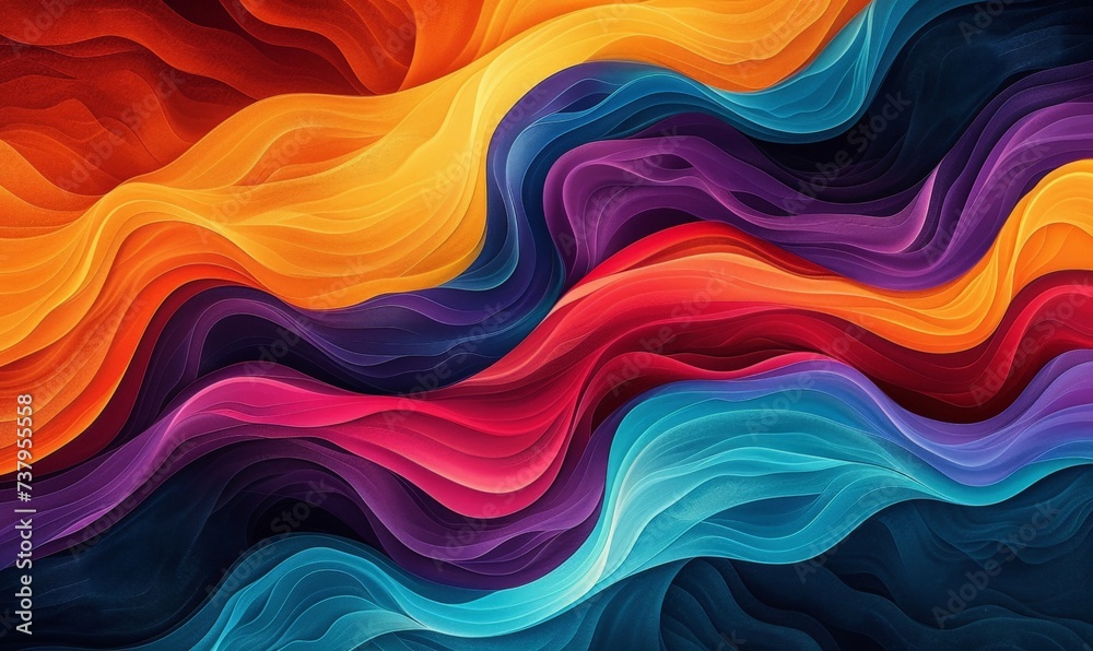 Colorful Abstract Background with Wavy Lines, Waves, and Swirls in Various Shades of Red, Orange, Yellow, Blue, Green, and Purple