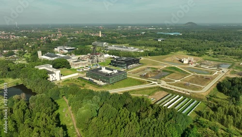 Thor Park - New Business, Science, And Technology Park In Genk, Belgium. aerial pullback shot photo