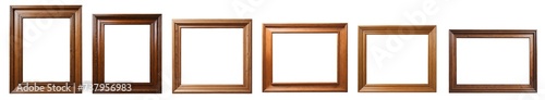 Set of decorative classic wooden picture frames isolated on transparent background. Generative AI