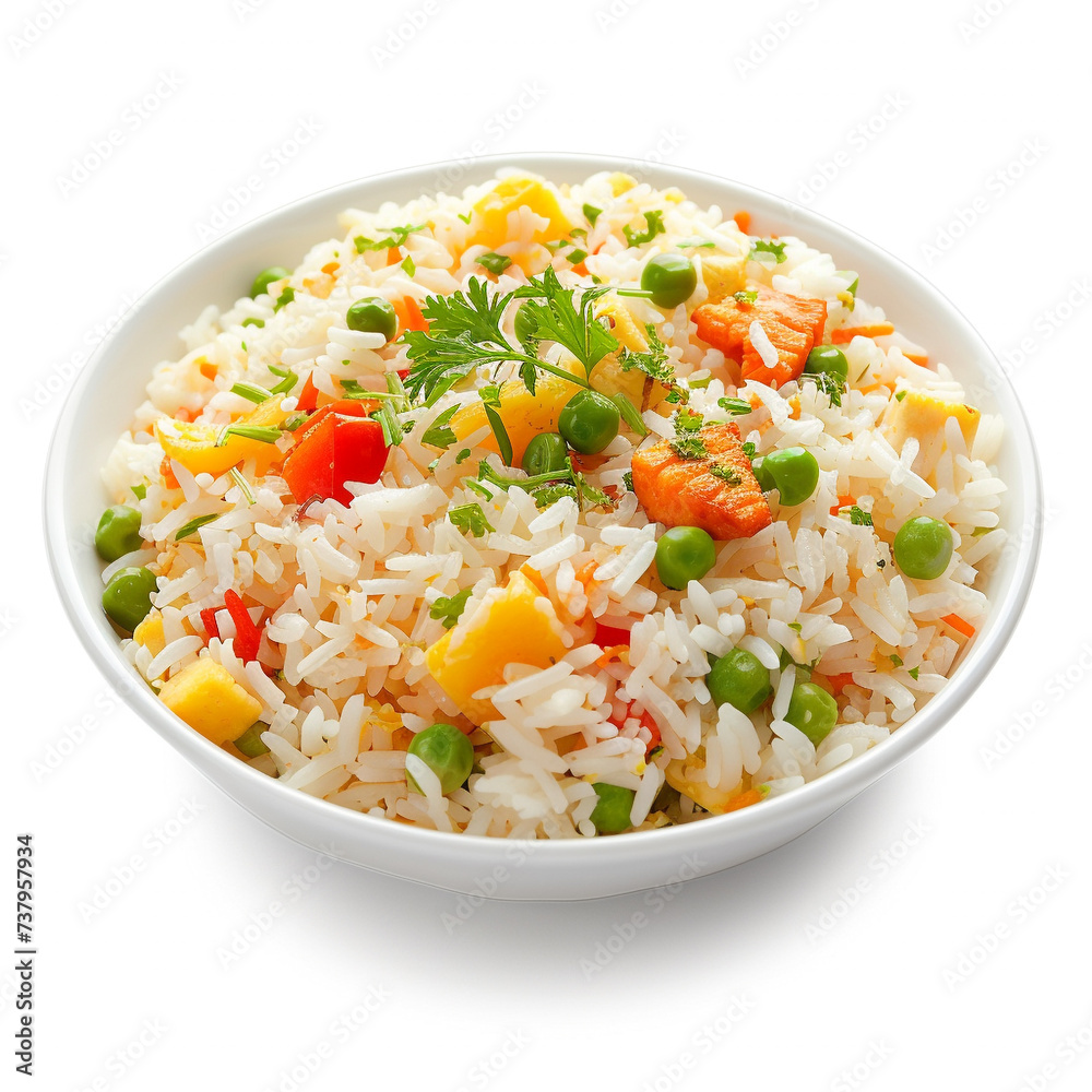 white rice with curry on isolated white background white rice with curry on isolated white background