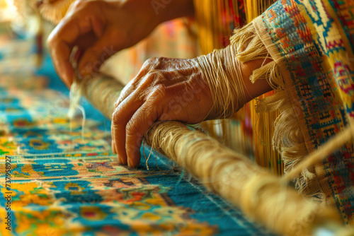 Hands of a carpet seller, carpet weaving.