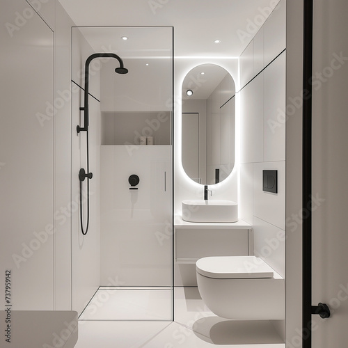 Ultra-compact bathroom with distinct wet and dry zones, showcasing a modern, minimalist, and unique design style