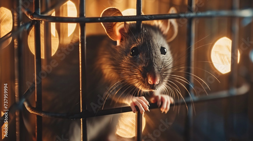 Gray mouse rat in a cage