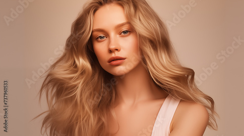 blonde woman wavy long hair