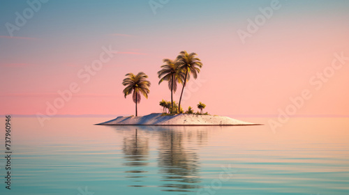 Lonely little island with palm trees in the sea.