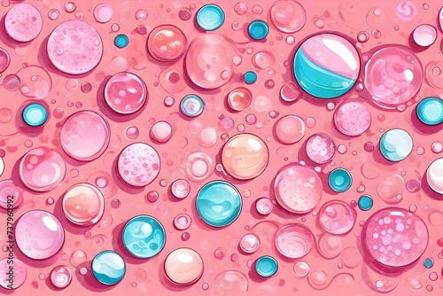 Bubbles soap on pink background with vector graphic art.