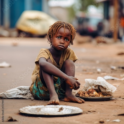 Hungry starving poor little child looking at the camera in Ethiopia