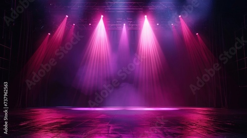 Empty stage with bright background lighting. Theater stage light background with spotlight illuminates stage for performance or entertainment show