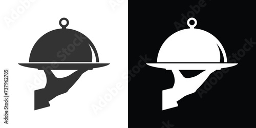 restaurant with cloche icon on black and white