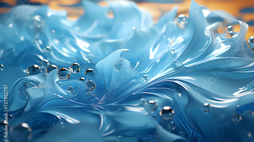  Serene Aqua Swirl with Water Droplets
 Elegant swirls of aqua blue water with floating transparent droplets captured in high detail, ideal for backgrounds, wellness themes