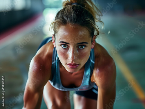 women in sprint position