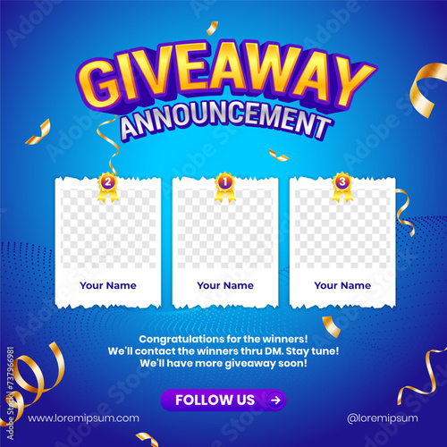 Giveaway winner announcement social media post banner design template