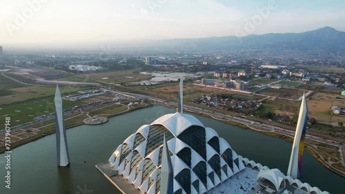 Aerial view show Al Jabbar Great Mosque a landmark and icon of West Java Province.  photo