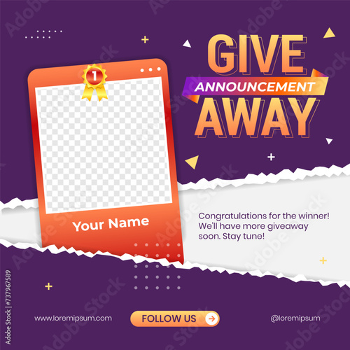 Giveaway winner announcement social media post banner design template