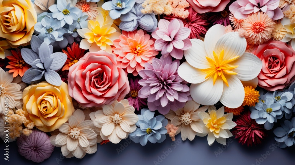 Festive background with colorful and varied flowers.