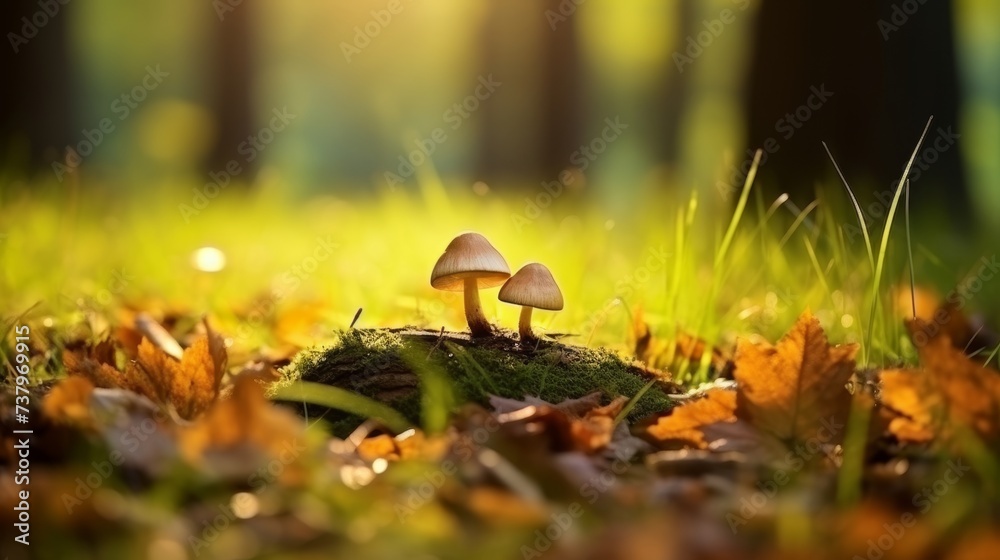 Obraz premium mushrooms in the forest, close-up, natural light, hyper realistic