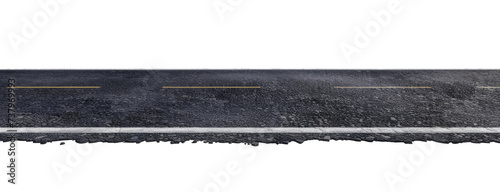 Straight asphalt road isolated on transparent background, side view photo