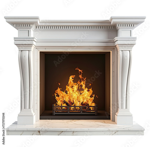 White fireplace isolated on transparent background photo