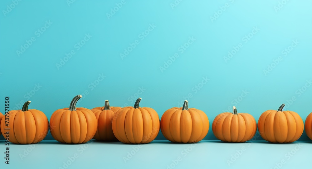 pumpkins on a blue background are given empty space for text