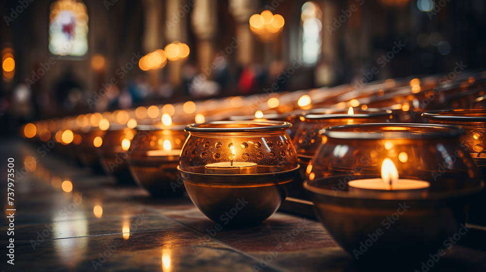 soft focus atmospheric photography of candles - obrazy, fototapety, plakaty 