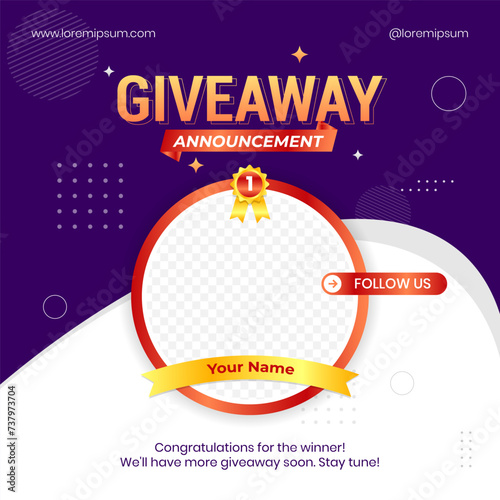 Giveaway winner announcement social media post banner design template
