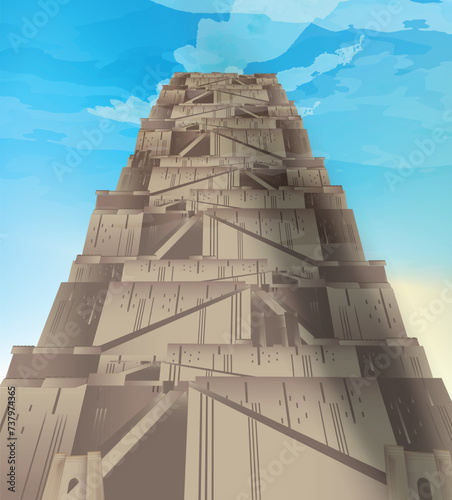 The tower of Babel. Genesis 11. Biblical vector illustration. 