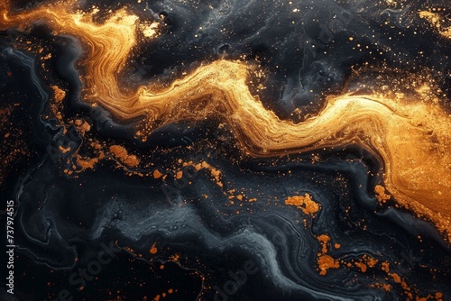 An abstraction of a golden river on black volcanic sand . 3d illustration © Александр Лобач