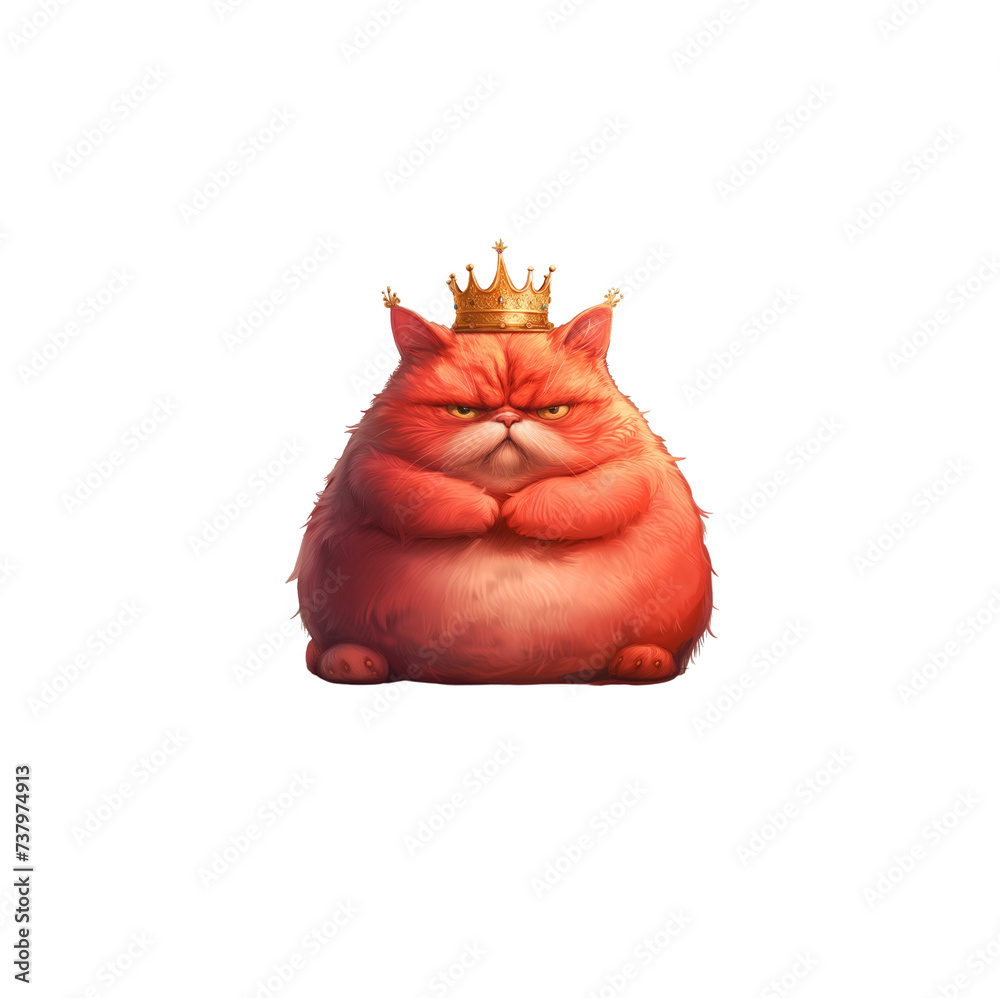 Obraz premium red cat cartoon angry fat animal crown illustration 