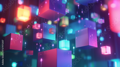 Cubes of varying sizes suspended in an abstract environment