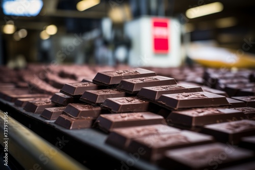 chocolate candies moves along a conveyor