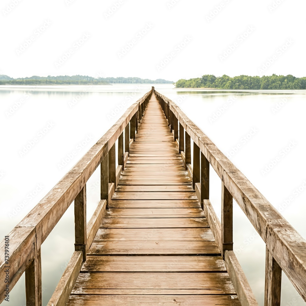 Old wooden bridge on white background isolated on white background.