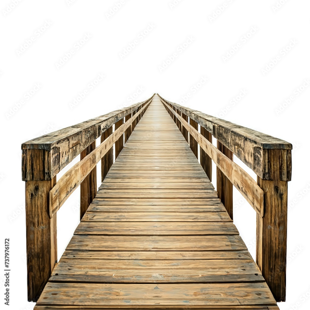Old wooden bridge on white background isolated on white background.