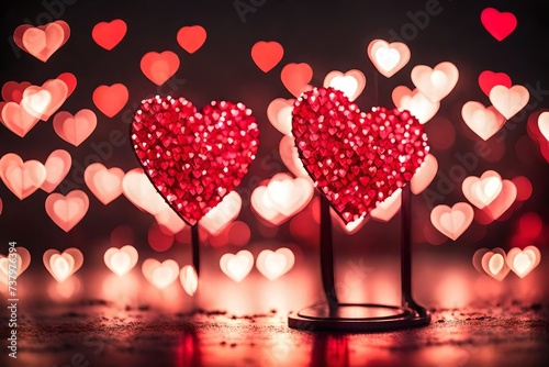 Galand of heart shaped lights with bokeh background. Saint valentine background photo