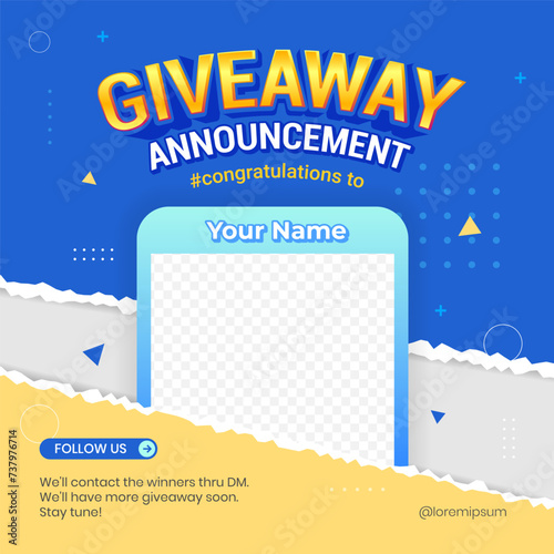 Giveaway winner announcement social media post banner design template