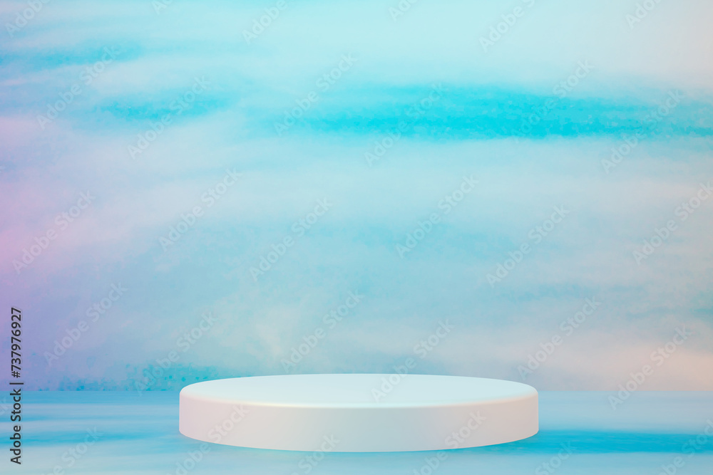 Sky podium background, Abstract scene for products, Mockup product display, Stage showcase, Studio geometric scene, 3D Rendering.