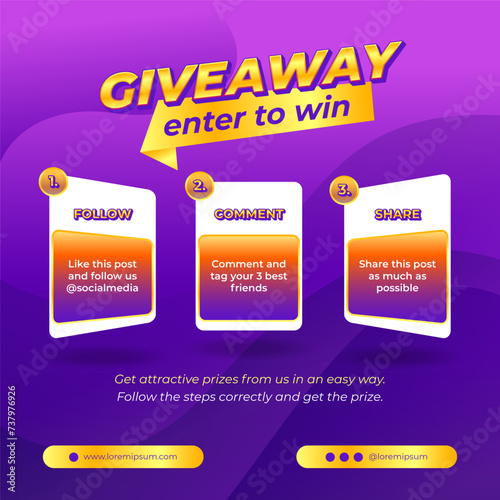 Giveaway steps for social media contest design concept template