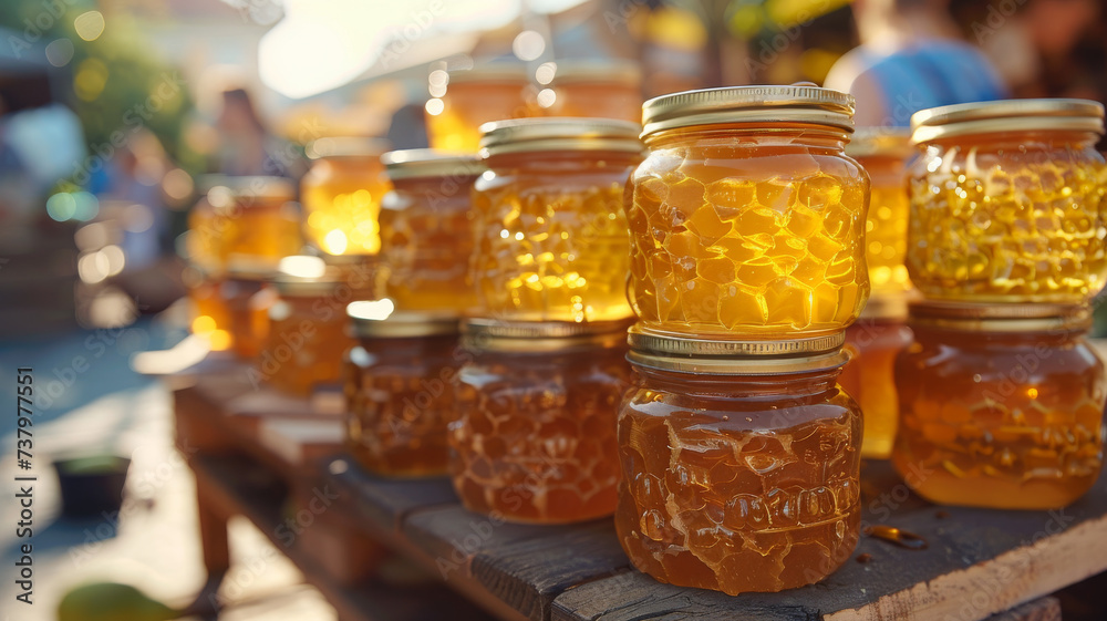 Close-up of a jar of honey. Close-up of a jar of honey.