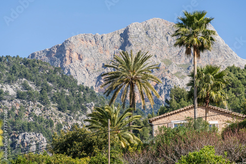 Fornalutx village, in the Soller Valley, Natural area of the Serra de Tramuntana., Majorca, Balearic Islands, Spain