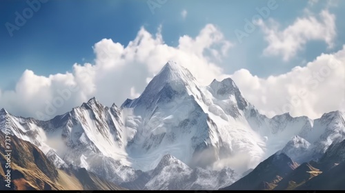 Majestic mountain peaks with snow-capped summits,