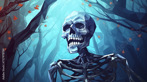 Polygonal style Halloween poster skeleton