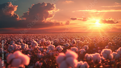 Fluffy Cotton Fields: A Serene Sunset in the Cultivated Landscape
